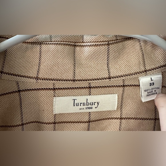 Turnbury large cream plaid button up shirt 100% cotton size large L - Picture 4 of 5
